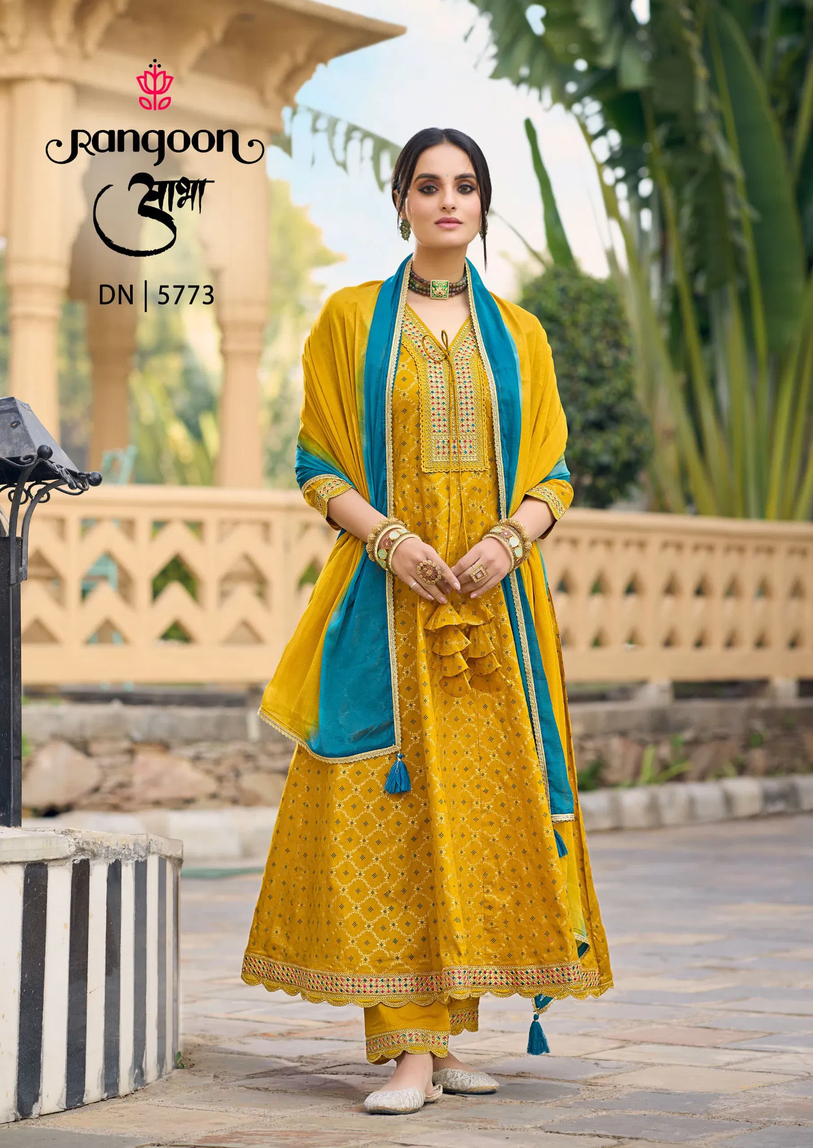 Aabha by Rangoon Cotton Kurti with Fancy Codework and Bottom Dupatta